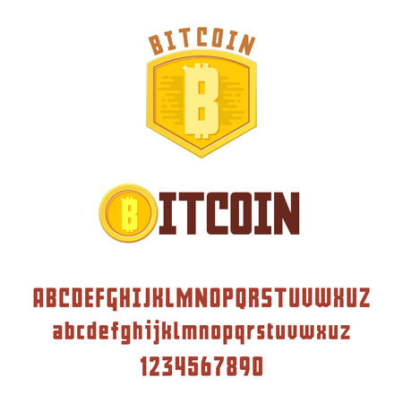 Bitcoin concept and font. Digital money. Blockchain, finance symbol. Cryptocurrency logo sign. For your design.のイラスト素材