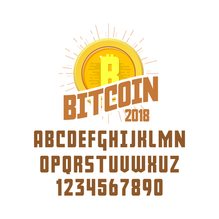 Bitcoin concept and font. Digital money. Blockchain, finance symbol. Cryptocurrency logo sign. For your design.のイラスト素材