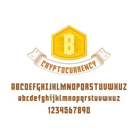 Bitcoin concept and font. Digital money. Blockchain, finance symbol. Cryptocurrency logo sign. For your design.のイラスト素材