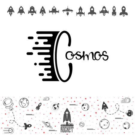Cosmos and rocket. Science and shuttle,Planets in orbit and space, startup business.のイラスト素材