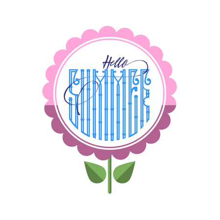 Hello summer. Retro sign, badge, banner template. Illustration flower of the emblem of summer. It is good for printing posters and as an icon on the site.のイラスト素材
