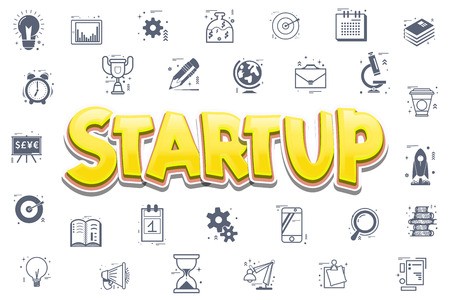 The concept of a startup. Icons, business themes - doodle linear style.のイラスト素材