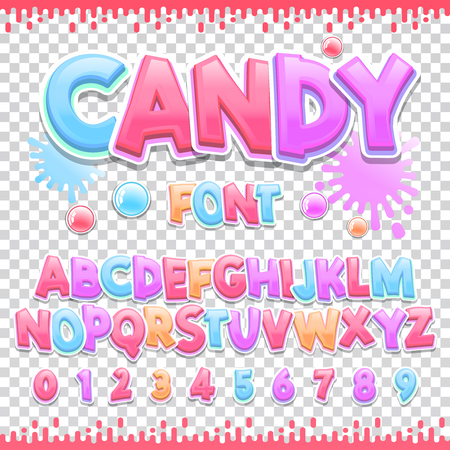 Candy Latin font design. Sweet ABC letters and numbers. Cute children alphabet.のイラスト素材