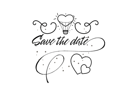Save the date calligraphy vector lettering for wedding or love card - banner for postcards and other uses.のイラスト素材
