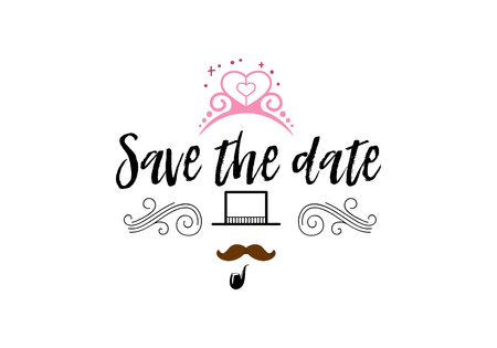 Save the date calligraphy vector lettering for wedding or love card - banner for postcards and other uses.のイラスト素材