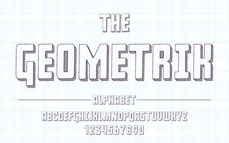 Latin alphabet. Geometric font in cute sketch 3d style.のイラスト素材
