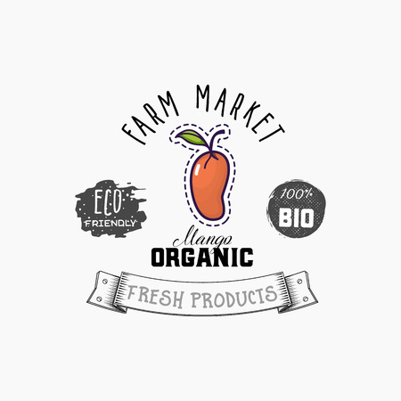 Bio sticker and eco products. Mango web element, Isolated Vector.のイラスト素材