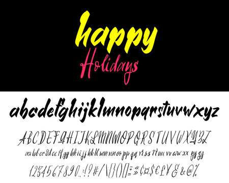 Hand drawn typeface set isolated on white. Brush painted characters: lowercase and uppercase. Vector logo font. Typography alphabet for your designs: logo, typeface, card, wedding invitation.のイラスト素材