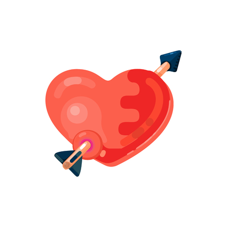 Heart pierced by an arrow, flat design style.の写真素材