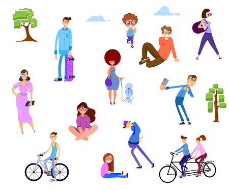 A crowd of people in the park, outdoor activities.のイラスト素材