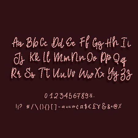 Candy cane lettering. Font set with caramel letter . Sweet 3d alphabet isolated .のイラスト素材