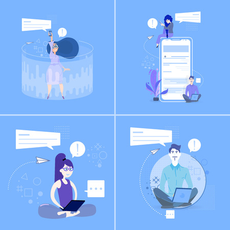 People study on tablets and laptops, in different situations the concept of a flat design.のイラスト素材