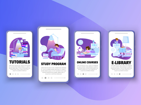 Onboarding screens online learning, application concepts and storiesのイラスト素材