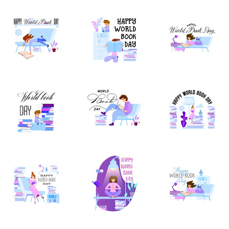 World Book Day, Holiday poster - flat design. On a white backgroundのイラスト素材