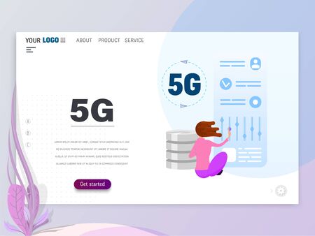 Graphic designer, artist - draws on the tablet, flat style. Landing Page Templateのイラスト素材