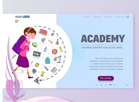 Academy for children home page template, flat style character. Isolated objectsのイラスト素材
