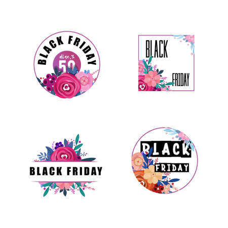 Black friday, floral banner setのイラスト素材