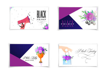 Black Friday, set of colorful cards for discounts.のイラスト素材