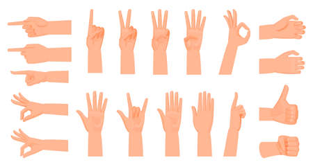 Hand gestures. Counting to five on fingers, cartoon flat style. Sign languageのイラスト素材