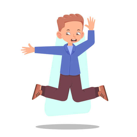 Cheerful boy active pose, cartoon style flat illustrationのイラスト素材