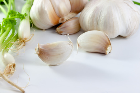 garlic and vegetable on whiteの写真素材