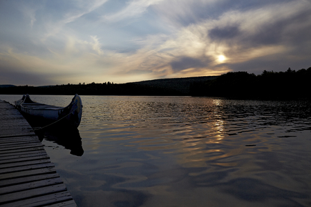 Sunset lake with beautiful reflectionの写真素材