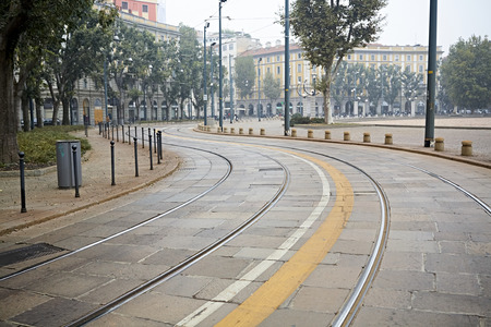 rail path into Milanの写真素材