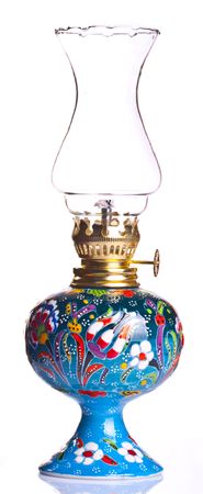 Old fashioned oil lamp isolated on white background.の写真素材