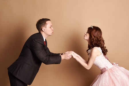 bride and groom in love do marriage with happiness and funの写真素材