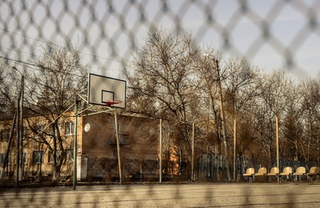 basketball hoop in the yard, court at neighborhoodの写真素材