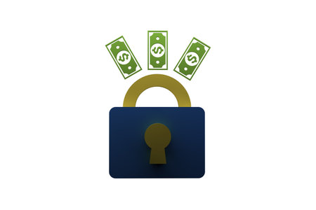 Illustration of a closed padlock with money on a white background 3d render illustrationの写真素材