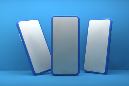 3d render of a smartphone with blank screen over blue background.の写真素材