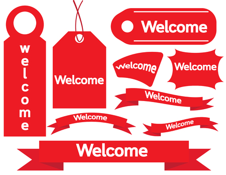 Welcome collection Set Red tag labels emblems stickのイラスト素材