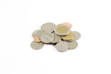 Group of Thai coins, Thai baht isolated on white background 2の写真素材
