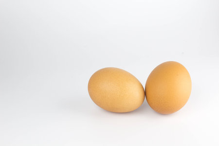 Two brown chicken egg isolated on whiteの写真素材