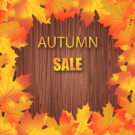 Autumn sale. Vector typography poster on wood backgroundのイラスト素材