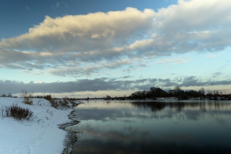Winter landscape. River bank. Dnieper Riverの写真素材