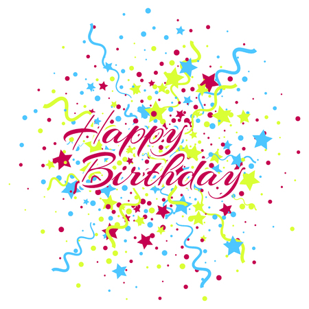 Happy Birthday Text Vector Background With Confettiのイラスト素材