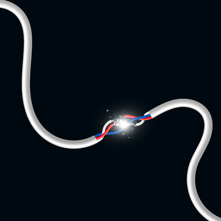 Spark between two wires. Vector illustrationのイラスト素材