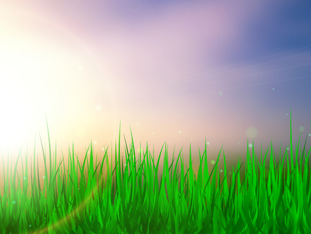 Sunlight. Summer background with green grass and blue sky. Vector illustrationのイラスト素材