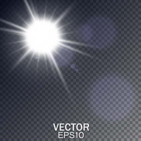 Sun flash with rays. Vector transparent sunlight. Vector light effectのイラスト素材
