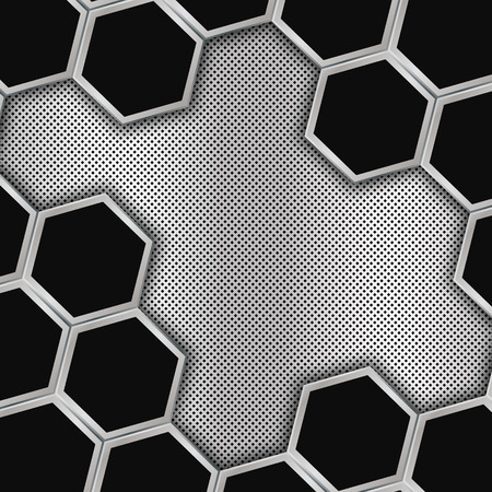 Geometric background with hexagons. Abstract metal background. Black and silver background.のイラスト素材