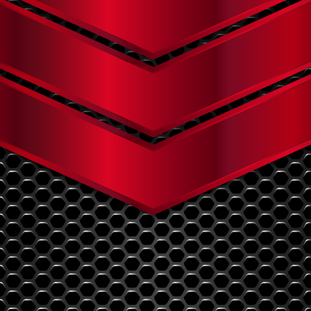 Black and red metal background. Geometric pattern of hexagons with red metal plates.のイラスト素材
