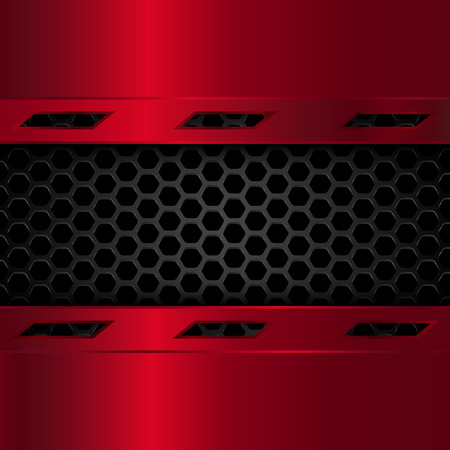 Black and red metallic background. Geometric pattern of hexagons with red metal plates. Vector Illustration EPS10のイラスト素材