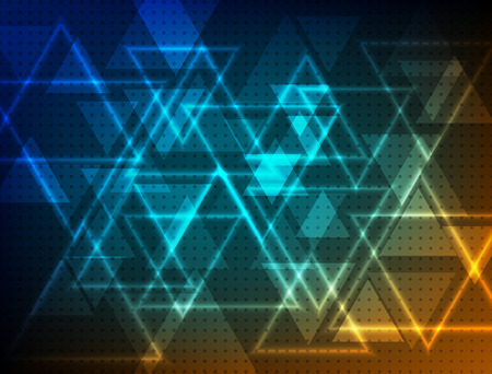 Abstract technology background. Geometric background. Glowing triangles. Vector templateのイラスト素材