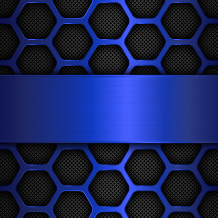 Blue Metal Background. Hexagonal, Honey Comb Stainless Steel Mesh.のイラスト素材