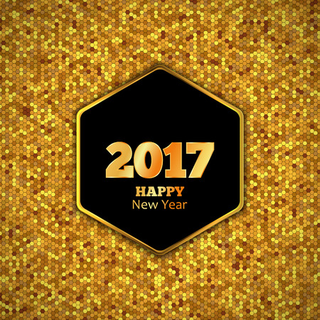 New Year 2017 Vector Background. Gold honeycomb hexagonal pattern.のイラスト素材