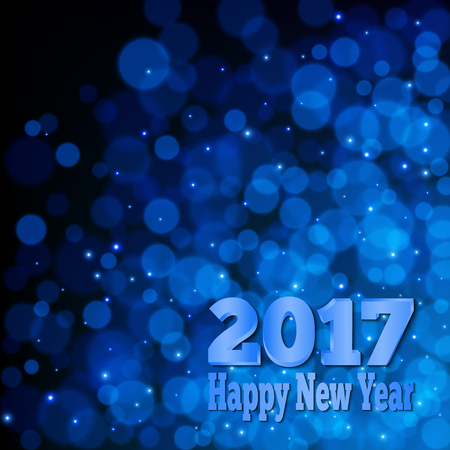 2017 Happy New Year Banner. Abstract blue bokeh background.のイラスト素材