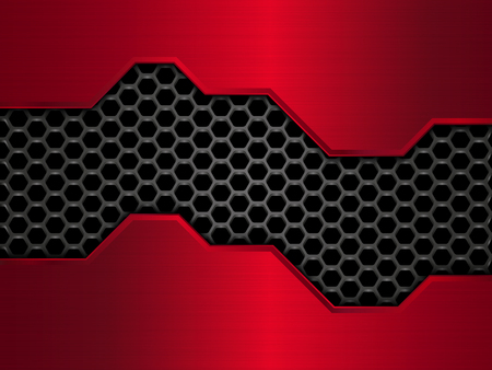 Black and red metal background. Geometric pattern of hexagons.のイラスト素材