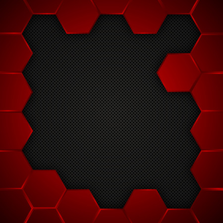 abstract red and black background with hexagons,のイラスト素材